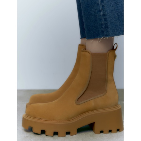 Zara Split Leather Lug Soled Ankle Boots - Picture 4 of 10